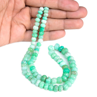 Chrysoprase Carved Melon Beads, 6mm to 10mm Green Chrysoprase Pumpkin Shaped Gemstone Beads/Rondelles Jewelry, 9 Inch Strand, GDS2280/11