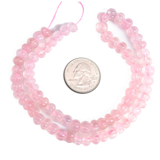 Rose Quartz Hand Carved Melon Beads Pumpkin Beads, 8mm to 9mm Pink Quartz Melon Gemstone Beads Jewelry Making, 9 Inch Strand, GDS2280/15