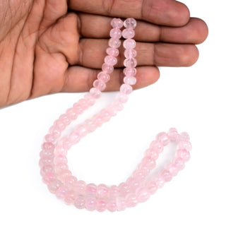 Rose Quartz Hand Carved Melon Beads Pumpkin Beads, 8mm to 9mm Pink Quartz Melon Gemstone Beads Jewelry Making, 9 Inch Strand, GDS2280/15