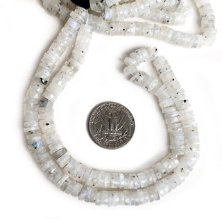 Natural Moonstone Faceted Tyre Rondelle Beads – 6mm-8mm White Semi-Precious Gemstones 17 Inch Strand for Jewelry Making
