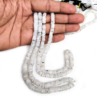 Natural Moonstone Faceted Tyre Rondelle Beads – 6mm-8mm White Semi-Precious Gemstones 17 Inch Strand for Jewelry Making