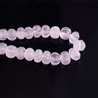 Rose Quartz Hand Carved Melon Beads Pumpkin Beads, 8mm to 9mm Pink Quartz Melon Gemstone Beads Jewelry Making, 9 Inch Strand, GDS2280/15