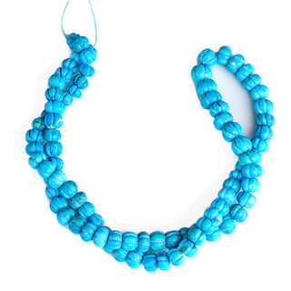 Blue Howlite Carved Melon Beads, 7mm to 8mm Turquoise Color Howlite Melon Pumpkin Shape Carved Gemstone Beads, 9 Inch Strand, GDS2280/20