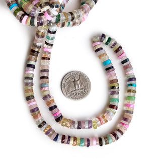 Natural Multi Stone Faceted Tyre Beads, 7mm Semi Precious Gemstone Beads For Jewelry Making, 16 Inch Strand, GDE4