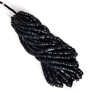 Natural Black Onyx Faceted Tyre Beads 7-11mm Gemstone for Jewelry Making – 16 Inch Strand - GDE1 - Rondelles Ovals &
