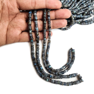 Natural Labradorite Gemstone Beads, 6mm Faceted Tyre Shape – 16 Inch Strand for DIY Jewelry, GDE53