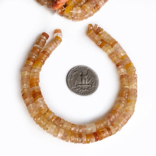 Sunstone Faceted Tyre Shaped Beads, 7.5mm Natural Sunstone Gemstone Beads, 16 Inch Strand, GDE5