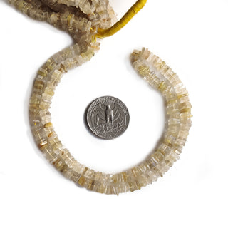 Golden Rutile Quartz Smooth Square Heishi Beads – 5mm Gold Rutile Gemstone, 17 Inch Strand for Jewelry Making – GDE59