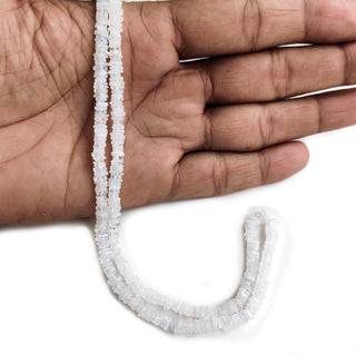 Rainbow Moonstone Smooth Square Heishi Beads – 4mm White Gemstone Beads, 16 Inch Strand for Jewelry Making – GDE60