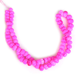 Pink Opal Carved Pumpkin Beads, 7mm to 10mm Hot Pink Color Heated Opal Melon Shaped Gemstone Beads, Jewelry Making, 9 Inch Strand, GDS2280/1