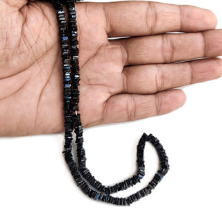 Black Spinel Heishi Beads 5mm Square, Natural Gemstone, 16-inch Strand – Elegant Smooth Black Spinel Beads for Jewelry Making, GDE66
