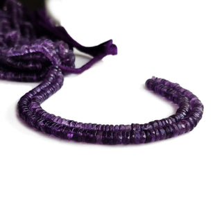 Natural Amethyst Faceted Tyre Shape Beads – 5mm to 6mm Purple 16 Inch Strand for Jewelry Making, GDE67