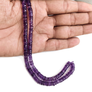 Natural Amethyst Faceted Tyre Shape Beads – 5mm to 6mm Purple 16 Inch Strand for Jewelry Making, GDE67