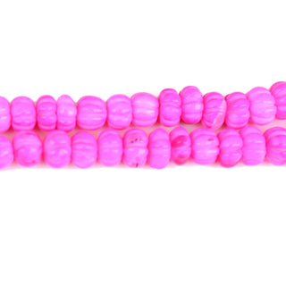 Pink Opal Carved Pumpkin Beads, 7mm to 10mm Hot Pink Color Heated Opal Melon Shaped Gemstone Beads, Jewelry Making, 9 Inch Strand, GDS2280/1