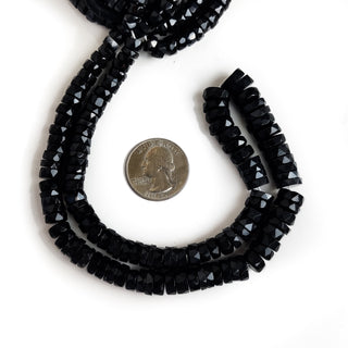 Natural Black Onyx Faceted Tyre Beads 7-11mm Gemstone for Jewelry Making – 16 Inch Strand - GDE1 - Rondelles Ovals &