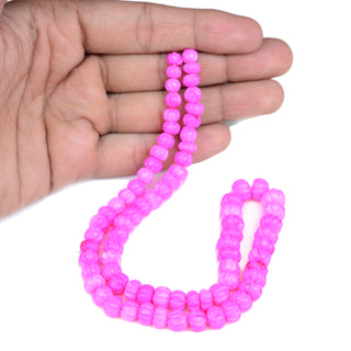 Pink Opal Carved Pumpkin Beads, 7mm to 10mm Hot Pink Color Heated Opal Melon Shaped Gemstone Beads, Jewelry Making, 9 Inch Strand, GDS2280/1