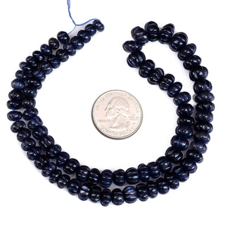 Black Onyx Carved Melon Beads, 7mm to 10mm Black Onyx Melon Gemstone Beads, Jewelry Making, 9 Inch Strand, GDS2280/6