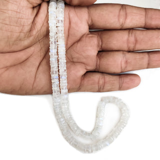 Natural Moonstone Faceted Tyre Rondelle Beads – 5mm-6mm White Semi-Precious Gemstones, 16 Inch Strand for Jewelry Making, GDE85