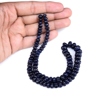 Black Onyx Carved Melon Beads, 7mm to 10mm Black Onyx Melon Gemstone Beads, Jewelry Making, 9 Inch Strand, GDS2280/6