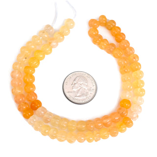 Aventurine Quartz Carved Melon Beads, 9mm to 11mm Yellow Aventurine Pumpkin Gemstone Bead/Rondelle, Jewelry Making, 9 Inch Strand, GDS2280/3