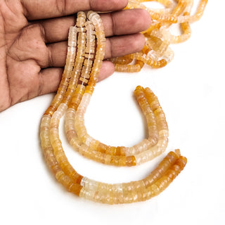 Natural Citrine Faceted Tyre Shaped Rondelle Beads, 7mm to 7.5mm Shaded Yellow Citrine Round Heishi Gemstone Beads, 17 Inch Strand, GDE8