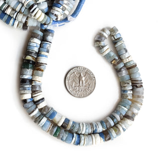 Natural Blue Opal Faceted Tyre Rondelle Beads, 6mm to 7mm Blue Opal Round Heishi Gemstone Beads, 17 Inch Strand, GDE9