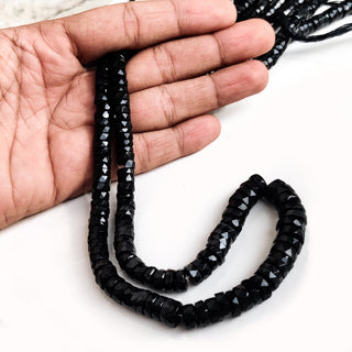 Natural Black Onyx Faceted Tyre Beads 7-11mm Gemstone for Jewelry Making – 16 Inch Strand - GDE1 - Rondelles Ovals &