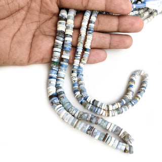 Natural Blue Opal Faceted Tyre Rondelle Beads, 6mm to 7mm Blue Opal Round Heishi Gemstone Beads, 17 Inch Strand, GDE9