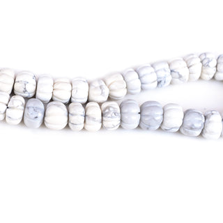 Natural Howlite Carved Melon Beads, 7mm to 8mm White Howlite Melon Pumpkin Gemstone Beads, Rondelle Carving Beads, 9 Inch Strand, GDS2280/19