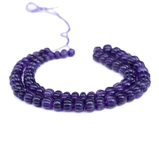 Natural Amethyst Carved Melon Beads, 7mm to 10mm Purple Amethyst Melon Shaped Gemstone Beads For Jewelry Making, 9 Inch Strand, GDS2280/18