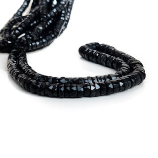 Natural Black Onyx Faceted Tyre Beads 7-11mm Gemstone for Jewelry Making – 16 Inch Strand - GDE1 - Rondelles Ovals &