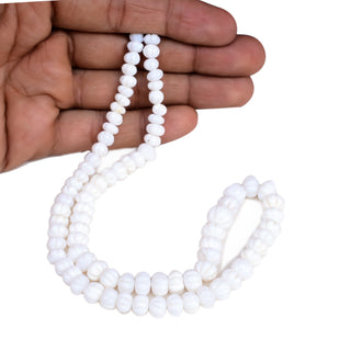 Natural White Opal Carved Melon Beads, 6mm to 9mm White Opal Pumpkin Gemstone Beads/Rondelles For Jewelry Making, 9 Inch Strand, GDS2280/9