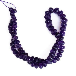 Natural Amethyst Carved Melon Beads, 7mm to 10mm Purple Amethyst Melon Shaped Gemstone Beads For Jewelry Making, 9 Inch Strand, GDS2280/18