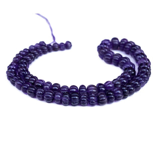 Natural Amethyst Carved Melon Beads, 7mm to 10mm Purple Amethyst Melon Shaped Gemstone Beads For Jewelry Making, 9 Inch Strand, GDS2280/18