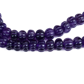 Natural Amethyst Carved Melon Beads, 7mm to 10mm Purple Amethyst Melon Shaped Gemstone Beads For Jewelry Making, 9 Inch Strand, GDS2280/18