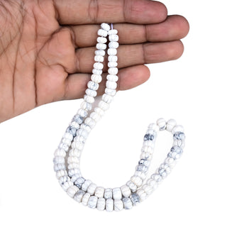 Natural Howlite Carved Melon Beads, 7mm to 8mm White Howlite Melon Pumpkin Gemstone Beads, Rondelle Carving Beads, 9 Inch Strand, GDS2280/19