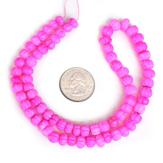 Pink Opal Carved Pumpkin Beads, 7mm to 10mm Hot Pink Color Heated Opal Melon Shaped Gemstone Beads, Jewelry Making, 9 Inch Strand, GDS2280/1