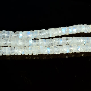 Natural White Moonstone Faceted Tyre Rondelle Beads, 5mm To 5.5mm Rainbow Moonstone Round Gemstone Beads, 10 Inch Strand, GDS2278/12