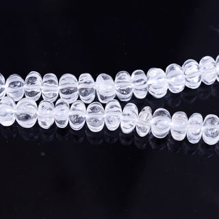 Crystal Quartz Carved Melon Pumpkin Beads, 6mm to 10mm Clear White Crystal Quartz Gemstone Beads Jewelry Making, 9 Inch Strand, GDS2280/16