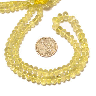 Yellow Lemon Quartz Smooth Rondelle Beads, 7-10mm Natural Lemon Quartz Gemstone, 18 Inch Strand, GDS2181