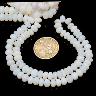 Natural White Opal Plain Smooth Rondelle Beads, 9mm White Opal Rondelle Gemstone Beads, 16 Inch Strand, GDS2180