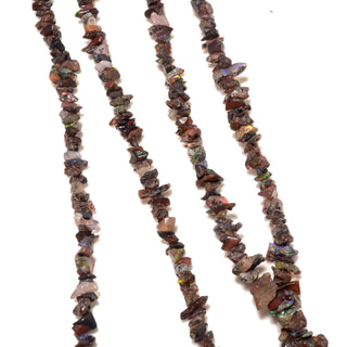 Natural Ethiopian Opal Dyed Dark Brown Chips Gemstone Beads, 4mm to 8mm Drilled Multi Fire Opal Chips, 16 Inch Strand, GDS2220