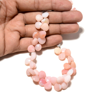 Natural Pink Opal Faceted Heart Shaped Gemstone Beads, 8-9mm/10mm/10-11mm Pink Opal Jewelry Making Beads, 8 Inch Strand, GDS2216