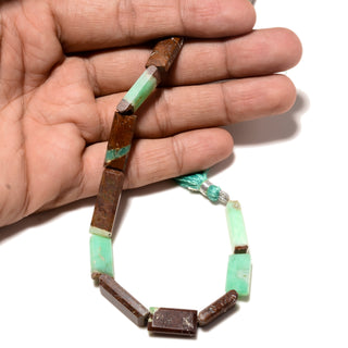 Natural Chrysoprase Bi-Color Long Baguette Rectangle Shape Centre Drilled Faceted Gemstone Beads, 8 Inch 14-30mm Chrysoprase, GDS2198