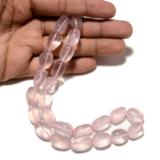 Natural Pink Rose Quartz Tumbles Beads, 14mm To 16mm Light Pink Rose Quartz Gemstone Smooth Tumbles, 16 Inch Strand, GDS2196