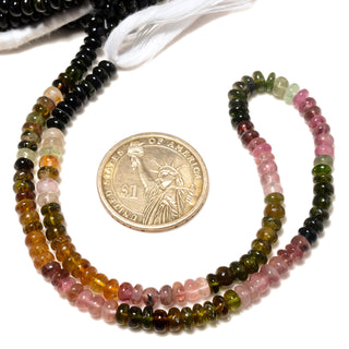 Natural Multi Tourmaline Rondelle Beads, 3.5mm/5mm Smooth Pink/Green/Brown/Black Tourmaline Gemstone Rondelle Beads, 14 Inch Strand, GDS2207