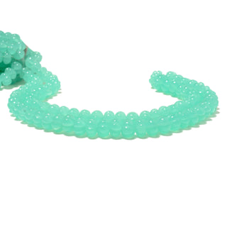 Aqua Blue Green Glass Chalcedony Carved Melon Gemstone Rondelle Beads, 7mm To 9mm Aqua Blue Chalcedony Melon Beads, 18 Inch Strand, GDS2211