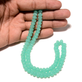 Aqua Blue Green Glass Chalcedony Carved Melon Gemstone Rondelle Beads, 7mm To 9mm Aqua Blue Chalcedony Melon Beads, 18 Inch Strand, GDS2211