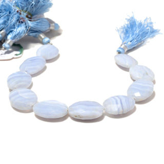 Blue Lace Agate Oval Faceted Beads, 15mm to 22mm Faceted Light Blue Lace Agate Gemstone Beads, 8 Inch/14 Inch Strand, GDS2201