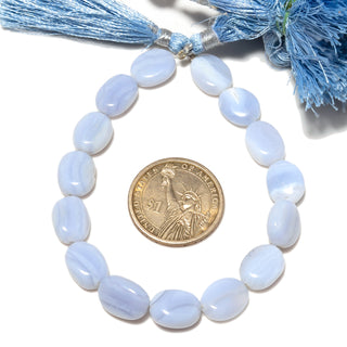 Blue Lace Agate Plain Oval Beads, 12mm to 13mm/14mm to 15mm Light Blue Lace Agate Gemstone Beads, 8 Inch Strand, GDS2202